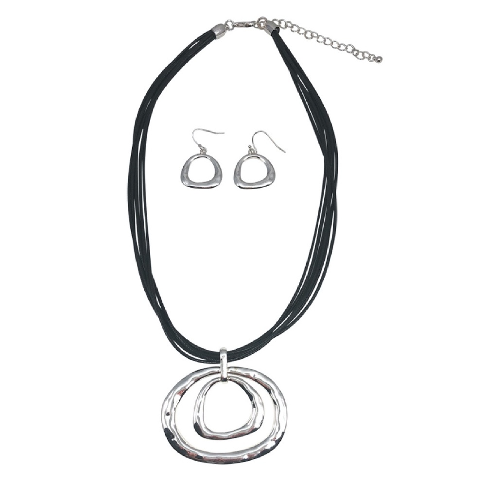 Pendant Necklace Black Cords w/Earrings - Picture 5 of 5